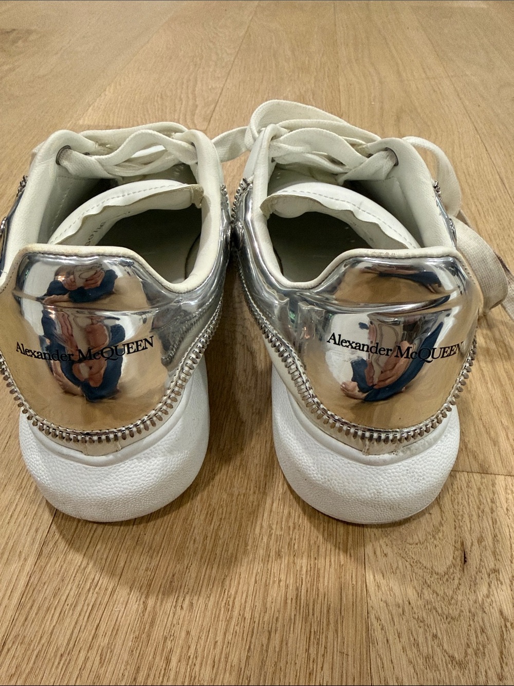 Alexander McQueen White Leather Sneakers with Silver Eyelets